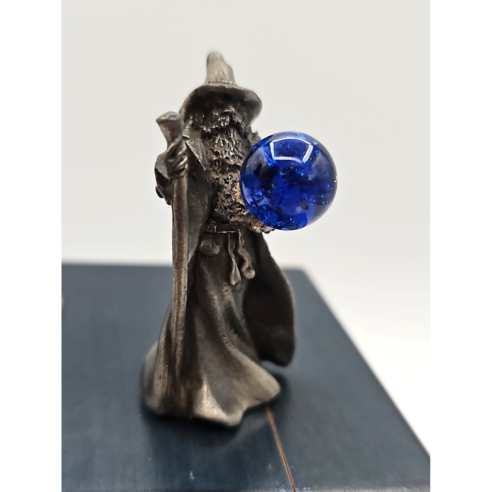 Gallo Pewter Wizard Sorcerer Figurine Blue Crystal Ball Orb 2" Vintage Fantasy